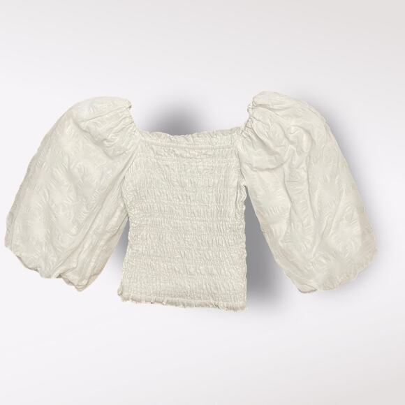 Anthropologie Maeve Cropped Puff Sleeve Blouse Womens XS White Coquette Boho‎ - Picture 2 of 9